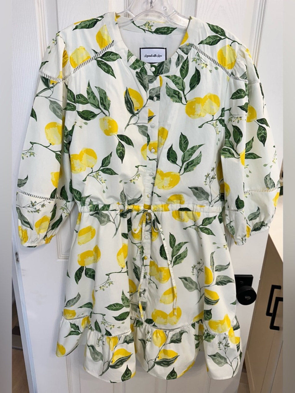 Layered With Love White and Yellow Lemon Print Dress Size L $158 - Picture 2 of 5